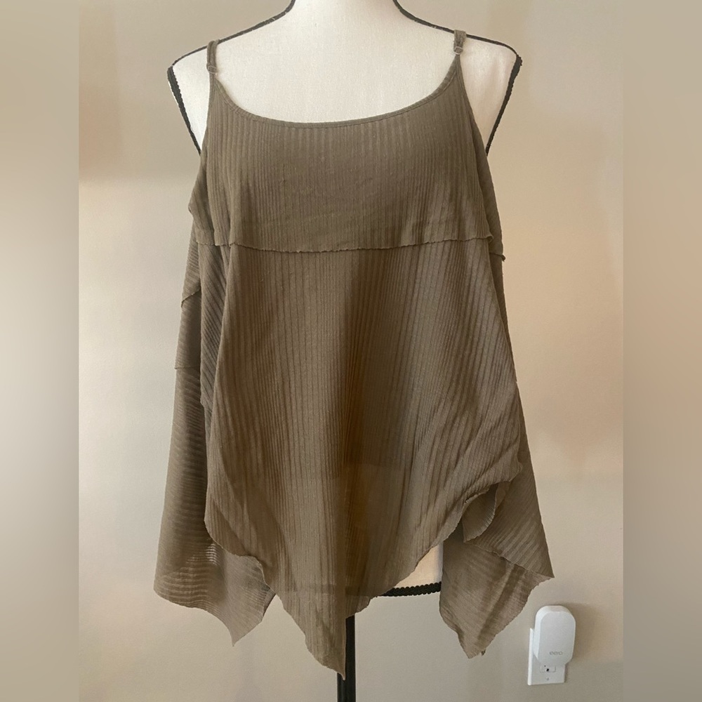 Free People Olive Green Handkerchief layered adjustable Tank top